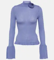 [Blumarine] Blumarine Ruffle-trimmed ribbed-knit wool sweater AU 16 blue