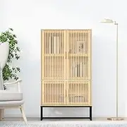 Highboard Cabinet 70x35x125 cm Engineered Wood with Pine Wood Doors, Storage Shelves & Iron Feet for Home, Office, Closet Organization - Durable, Moisture-Resistant Design