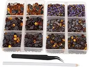 FIXOSHEE 1 Set Rhinestones with Tweezer Flat Back Gems for Nail Art DIY Crafts and Clothing Decor Compartment Storage Box with Sparkly Middle Eastern Crystals