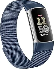 Metal Band Compatible with Fitbit Charge 6 Bands Women Men, Stainless Steel Mesh Loop Magnetic Replacement Bracelet Strap for Fitbit Charge 6 / Charge 5 Fitness Tracker