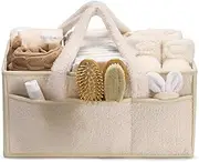 DULCE DOM Nappy Caddy Organiser Portable Baby Storage Basket for Nappies, Wipes & Essentials Multi-Use Nursery Organiser with Handles & Dividers for Nursery, Living Room, Bedroom