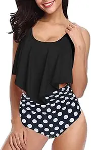 [Generic] Women Swimsuits Shorts and Top Women Two Piece Plus Size Sexy Backless Halter Dot Printed Swimwear Set Bathing Suits Two Piece Teen Girls Small