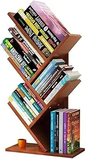 3-Tier Tree-Shaped Bookshelf with Large Capacity, Small Wood Storage Rack, Freestanding Creative Study Bookcase, Book Storage Organizer Shelves, Rack Suitable for Office Home School (Teak) ﻿