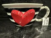 Heartful Mugs by Tracy Pesche Demdaco Raised Heart Red Black White Yum New