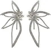 [WUSHAUALNS] Earrings Trendy Maple Leaf Flower Shape Earrings Zircon Floral Rhinestones Stud Ear Rings Fashionable Jewelry for Women Girls