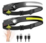 2 LED Headlamps USB Charging Headlight Torch Work Light Bar Head Band Lamp