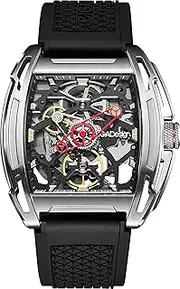 [CIGA Design] Men's Automatic Skeleton Stainless Steel Watch with Silicone Strap Tonneau Design Synthetic Sapphire Crystal