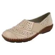 LADIES RIEKER BEIGE LEATHER EVERYDAY FLAT SLIP ON CASUAL SUMMER SHOES SIZE 44856