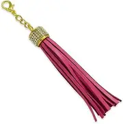 Expo International 4 PCS Joyce Rhinestone Leather Like Charm w/Lobster Clasp Tassel, Fuchsia