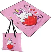 Yoogain Camping Blanket Cute Camping Party Foldable Mat for Family Couples Gift Funny Cartoon Heart Animal Unicorns 60x80in