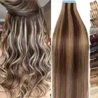 AAA+ Tape In Russian Human Hair Extensions 60PCS Full Head Skin Weft Balayage