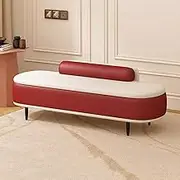 Portable Storage Modern Ottoman Storage Bench with Lumbar Pillow Entryway Seat and Footrest Stool Red & Beige 100cm