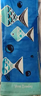 Vera Bradley's Large BEACH TOWEL in GO FISH BLUE Pattern, 33" x 66" Sea Life NWT