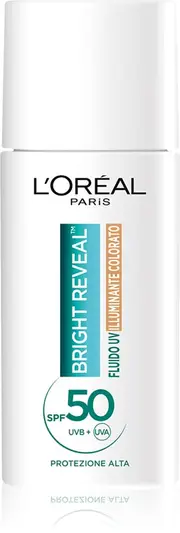 L’Oréal Paris Bright Reveal Illuminating Tinted Sunscreen with a tinted finish and light texture. SPF 50 medium color 50 ml