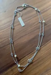 Stunning Oroton Long Crystal & Pearl Necklace Silver $275.00 - BNWT