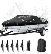 NEVERLAND Trailerable Boat Cover Waterproof Heavy Duty Marine Grade Polyester Canvas Fits V Shape/V-Hull and Tri-Hull Runabouts, Pro-STYL, Bass Boats (Boat Length 20-22ft, Beam Width up to 102",Black)