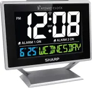 Sharp Desktop Dual Alarm Clock with Color Display - Atomic Accuracy - Calendar &