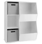 Kids Toy Storage Cabinet Shelf Organizer Fabric Bins Toys Wooden Bedroom White