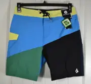 NWT BOY YTH VOLCOM HALVED LIBERATORS COLORBLOCK SWIM SHORTS BOARDSHORTS SZ 26-30