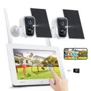 2K Solar Wireless Security Camera System with 4CH 7" Touchscreen Monitor, 2PC...