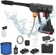 Bephible - Cordless Car Washer, Portable Pressure Washer with Adjustable Nozzle, 2 Batteries, 1 Charger and Bucket Water Tube, High Pressure Jet Water Washing Cleaner for