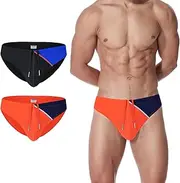 [JINSHI] Men's Sexy Swimsuit Color Block Hot Body Bikini Contour Pouch Swimwear with Adjustable Drawstring