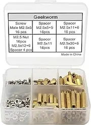 Geekworm Raspberry Pi Installation Tool 132 Pcs/Lot M2.5 Series Hex Brass Spacer/Standoff + Nuts + Screws for Raspberry Pi 4/3 Model B+(Plus) / 3B / Pi Zero W / 3A+ / ROCK Pi4 Accessories Kit
