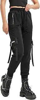 [MEINVQIAOTI] Streetwear Baggy Cargo Sweatpants for Women Functional Streamer Jogger Techwear Black Cargo Pants for Women