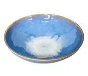 VTG Hand Painted Studio Art Pottery Ocean Blue Drip Glaze Stoneware Bowl SIGNED