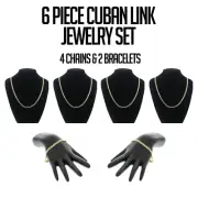 14k Gold Plated Cuban Link Jewelry Set of 6 | 4 Chains & 2 Bracelets
