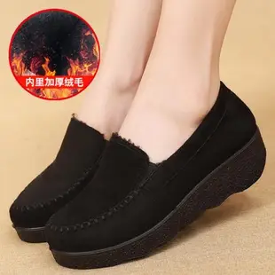 老北京布鞋秋冬季坡跟厚底豆豆鞋