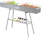 WillBBQ Commercial Quality Multi-Size Charcoal Hibachi BBQ Portable Grill Great For Backyard Or Camping Cooking Skewer Kebab Satay Xinjiang Kaochuan (120cm x 18cm)