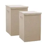 SOGA 2X Beige Large Collapsible Laundry Hamper Storage Box Foldable Canvas Basket Home Organiser Decor