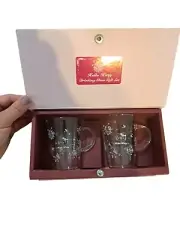 Vintage Hello Kitty Glassware SET OF 2 Glasses Clear Glass w box Mug