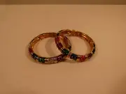 Joan Rivers Gold Tone Bangle Bracelets-Red/Green/Blue/Rhinestone