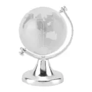 Silver Round Earth Globe World Map Crystal Glass Sphere Decor HG