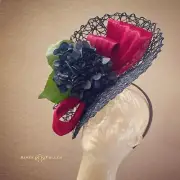 Aimee Fuller Kentucky Derby Fascinator Pink Berry Navy Blue Big Royal Ascot Hat