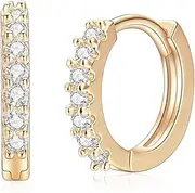 [Me&Hz] 14k Gold/Silver/Rose Gold Plated Huggie Earrings CZ Small Huggie Hoop Earrings Dangle Drop Heart Spike Cross Initial Huggie Cuff Earrings Minimal Jewelry for Women Girls