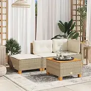 Garden Stool with Cushion Beige - Comfortable Poly Rattan Outdoor Furniture - 63.5x56x32 cm - Durable, Weather-Resistant Material, Removable Washable Cushion Cover
