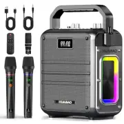 Karaoke Machine, Bluetooth Speaker with 2 Wireless Microphones, Portable PA