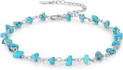 [BETHZA] Natural Turquoise Anklet 925 Sterling Silver Raw Turquoise Gemstone Adjustable Foot Anklet Bracelet Beach Summer Jewelry Gifts for Women, Medium, Sterling Silver, turquoise