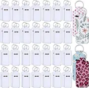 Ferreve 100 Pcs Sublimation Keychain Blanks Bulk Lipstick Holder Sublimation Lip Balm Gloss holder Neoprene Blanks Portable Protective Cases for Women DIY Key Ring Travel Supplies