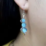 Blue Moonstone Crystal Twist Wavy Dangle Drop Hook Silver Fashion Earrings Gift