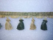 6 yards TASSEL FRINGE 3"- LIGHT OLIVE GREEN/BEIGE - Drapery Curtain Fabric Trim