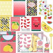 Humyoun 52-piece Summer Fruit Letters and Notes Camp Stationery Set Include Fruit Theme Cardstock Letter Envelopes Small Notepads Sticker Address Book Eraser Pen for Happy Camper Fruit Party Favor