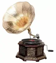 Replica HEX Gramophone Embossed Player 78 rpm phonograph Brass Horn Vintage