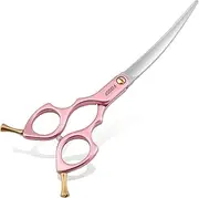 FOGOSP Professional Left Handed Curved Dog Grooming Scissors with Sharper Self Grinding lightweight and finely trimmed split structure 6.5'' Japan VG10 63HRC for small dogs cat pet(Pink)