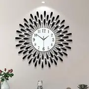Metal Small Drop Wall Clock 3D Non-Ticking Silent Quartz Clocks,White Glass Dial with Arabic Numerals,Diamond Round Home Decoration (Black)