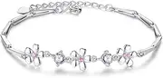 [GASELO] Chain Bracelets,Silver Bracelet,Fashion Bangle,Sterling Silver Bracelet for Women,Ladies 925 Sterling Silver Bracelet Elegant Hand Carve Flower Bracelet Withsaic Pink Crystal Bracelet Sterling Silver