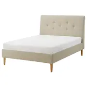 IDANÄS upholstered bed frame, Naggen beige, Full/Double